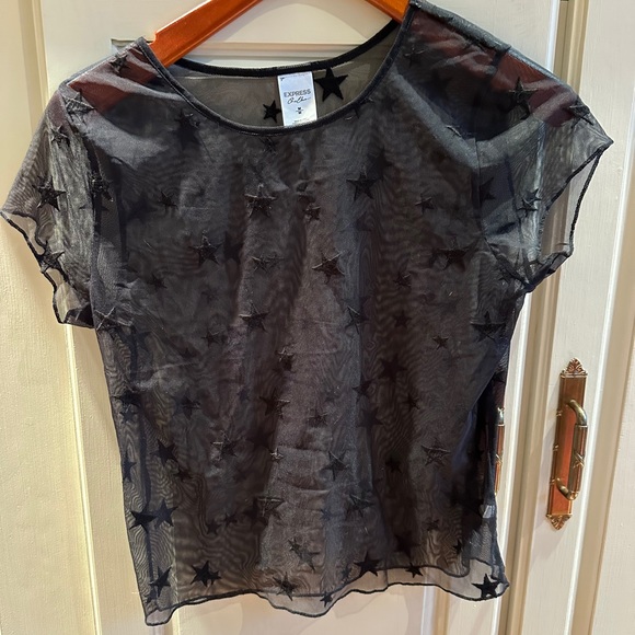 Express Black Sheer Top w/ Star Pattern Size M - Picture 2 of 4